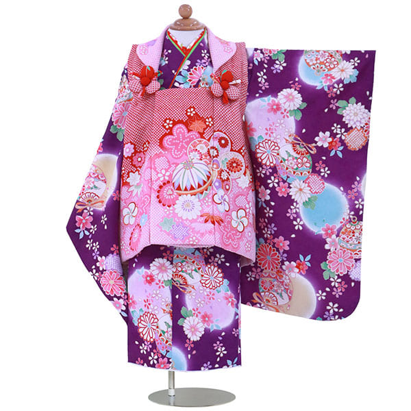 紫地に花柄と鈴の被布コートセット／七五三・三歳女の子** | 宅配着物