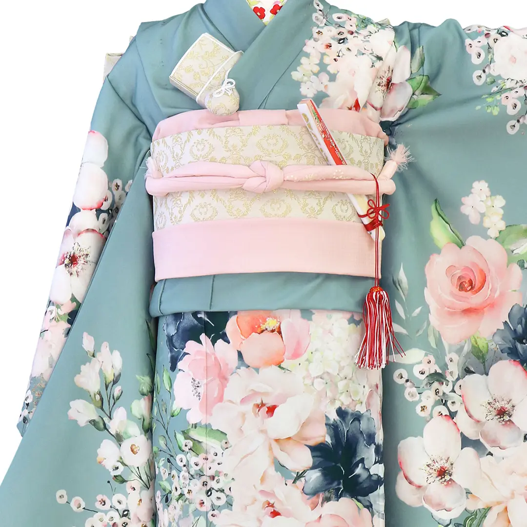 ICHIHA》アンティークローズ・ブルーの着物／七五三・七歳女の子