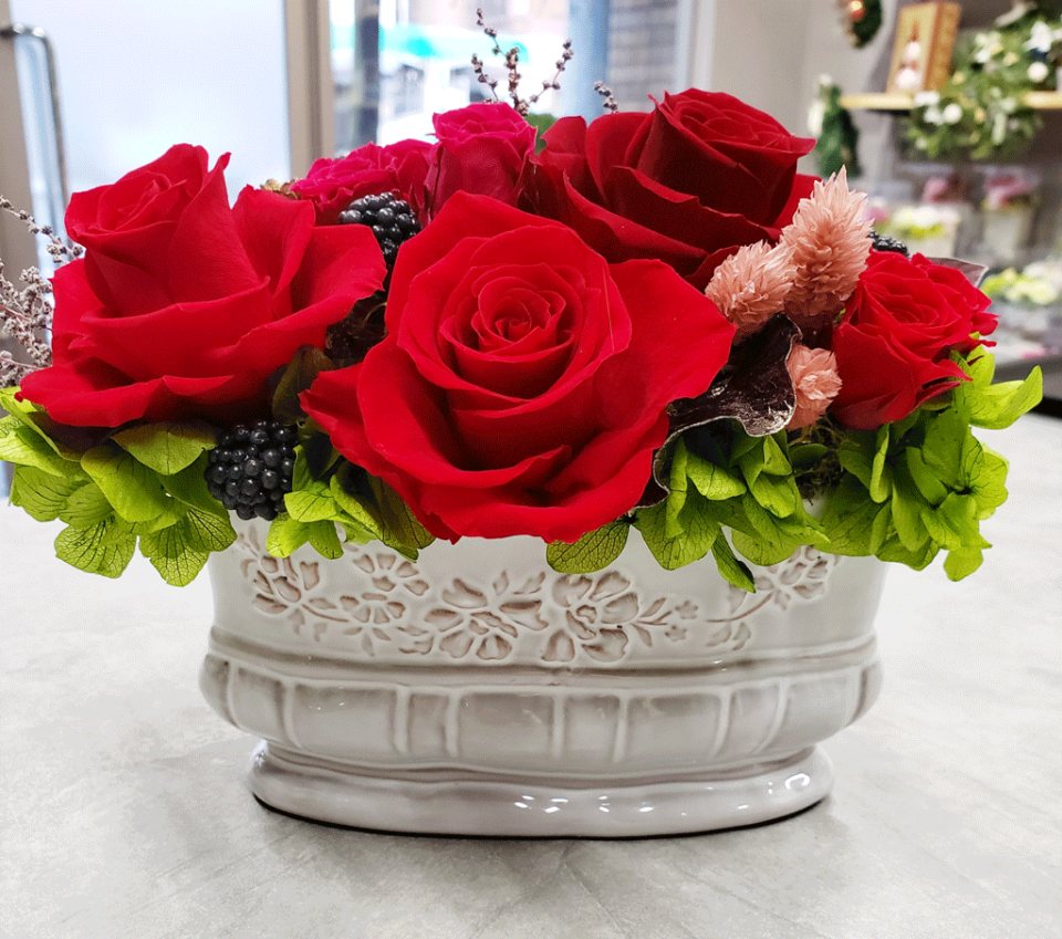 プリザーブドフラワー： フレンチアンティーク:red(赤)アレンジメント