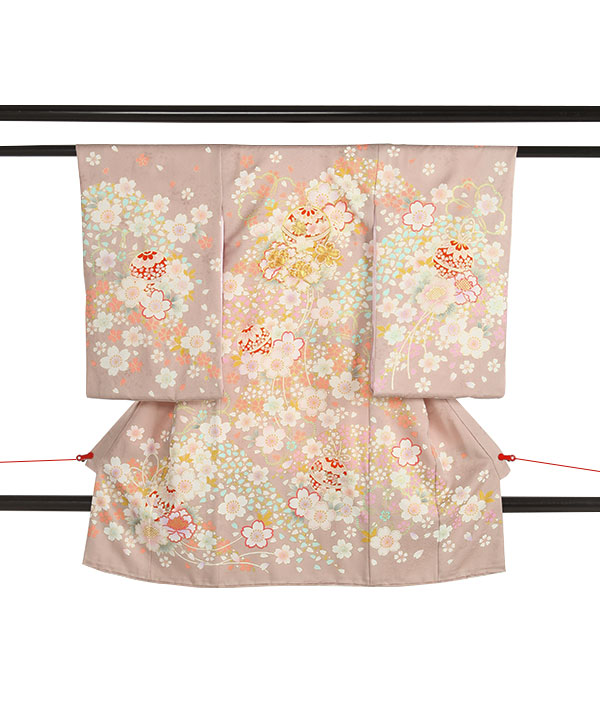 お宮参り産着レンタル 女の子｜クリームに鈴牡丹桜｜U0302 宅配着物