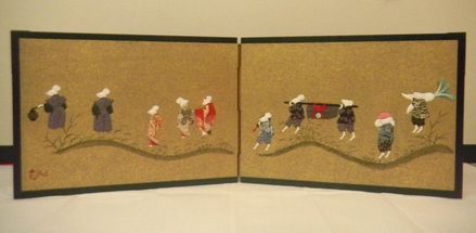 オーダーメイドの江戸ちりめん押絵屏風「ねずみの嫁入り」が仕上がり