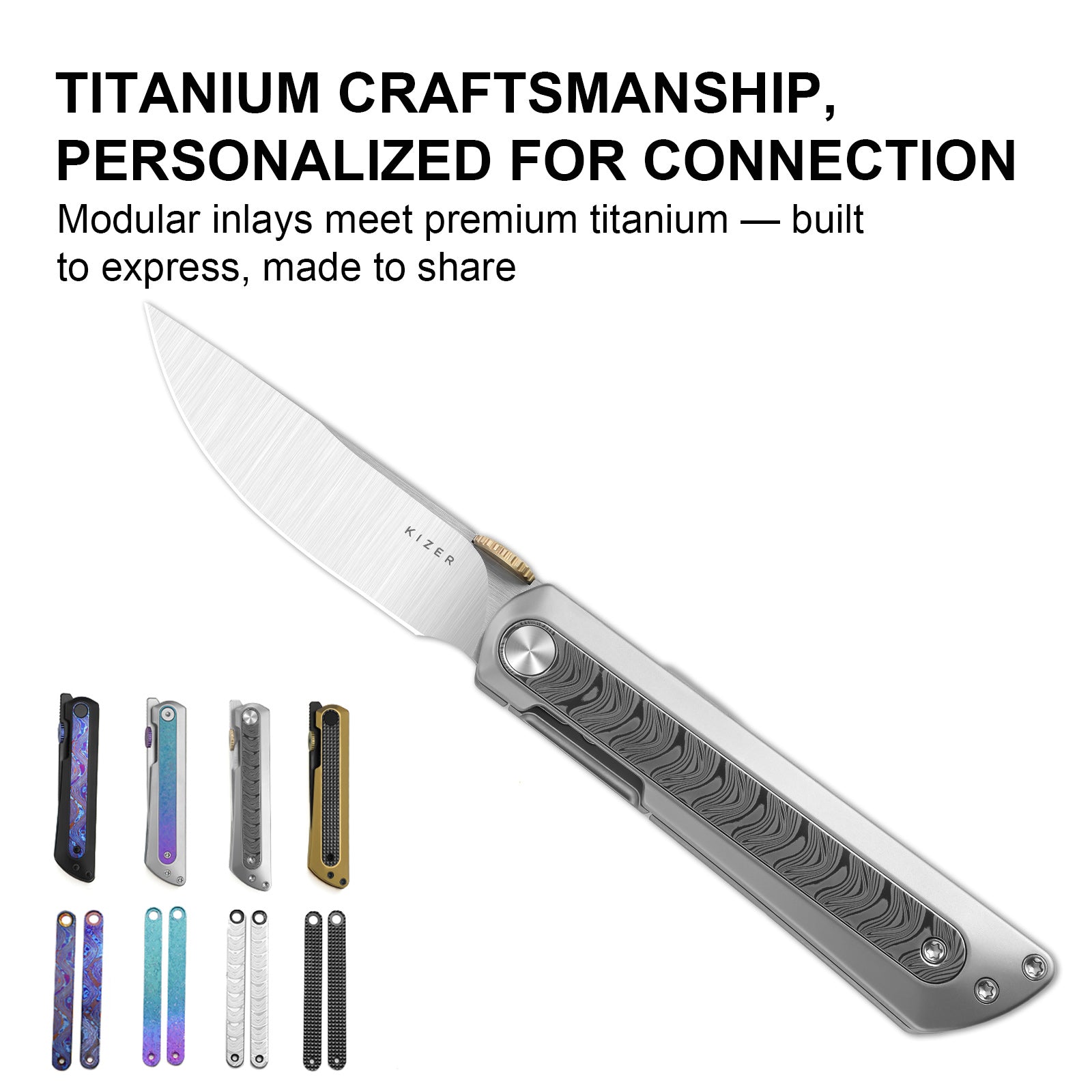 Quoll 2.95 inch S45VN Titanium & Rainbow Damascus Ki3733A1-Kizer