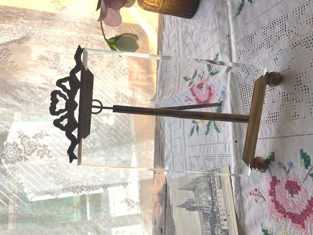 フランスアンティーク,ガラスと真鍮,フォトスタンド,リボン