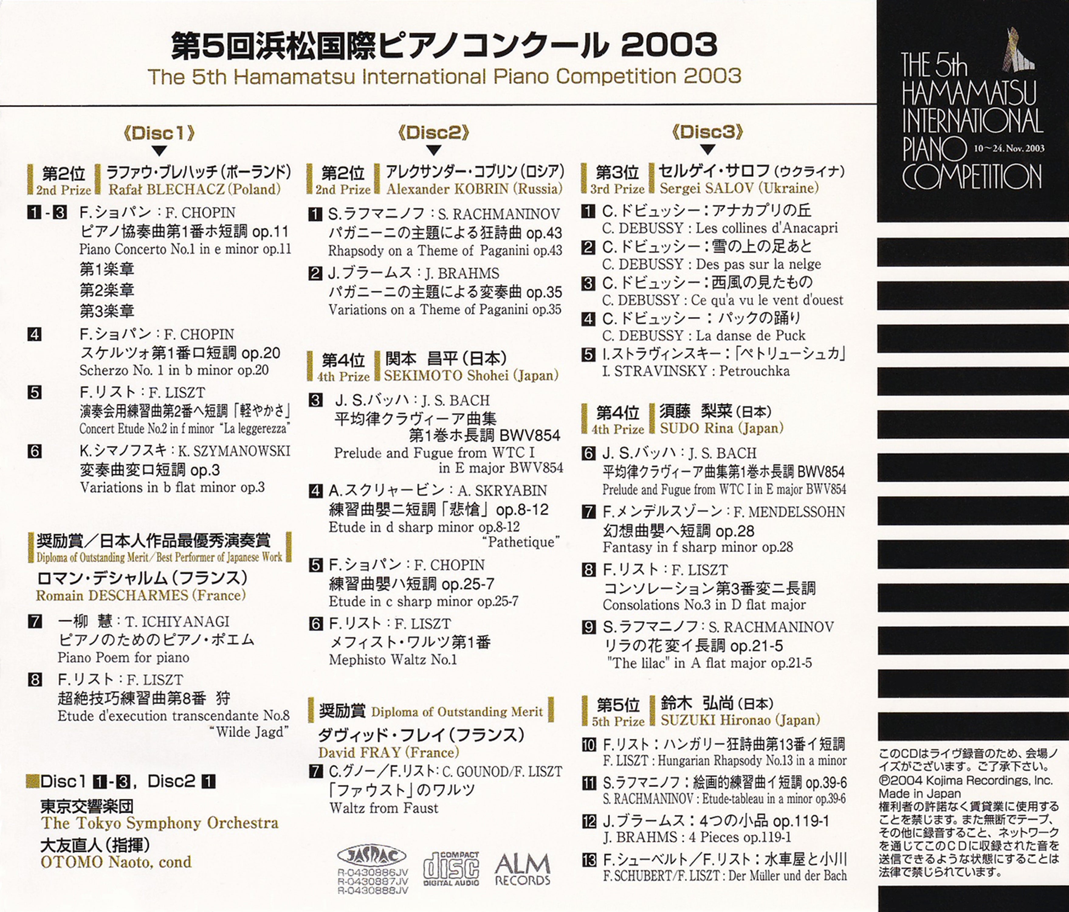 第5回浜松国際ピアノコンクール2003 公式CD｜ラファウ・ブレハッチ