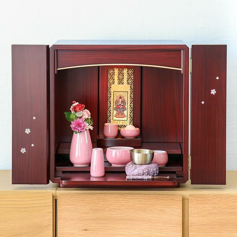 ミニ仏壇 「スピカ 桜のラデン入り」 螺鈿 桜 モダン 家具調 おしゃれ