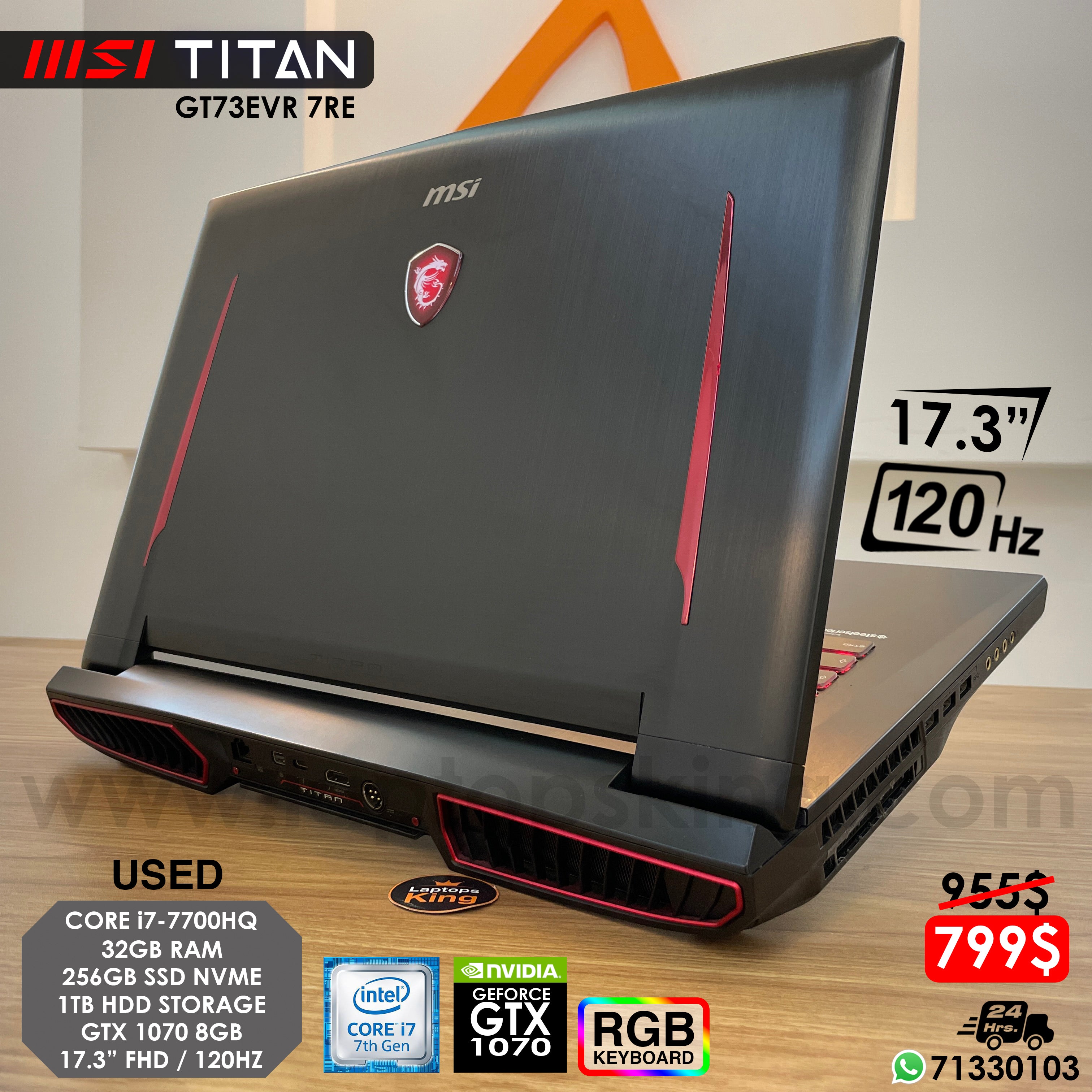Msi Titan GT73EVR 7RE Steelseries Core i7-7700hq Gtx 1070 120hz