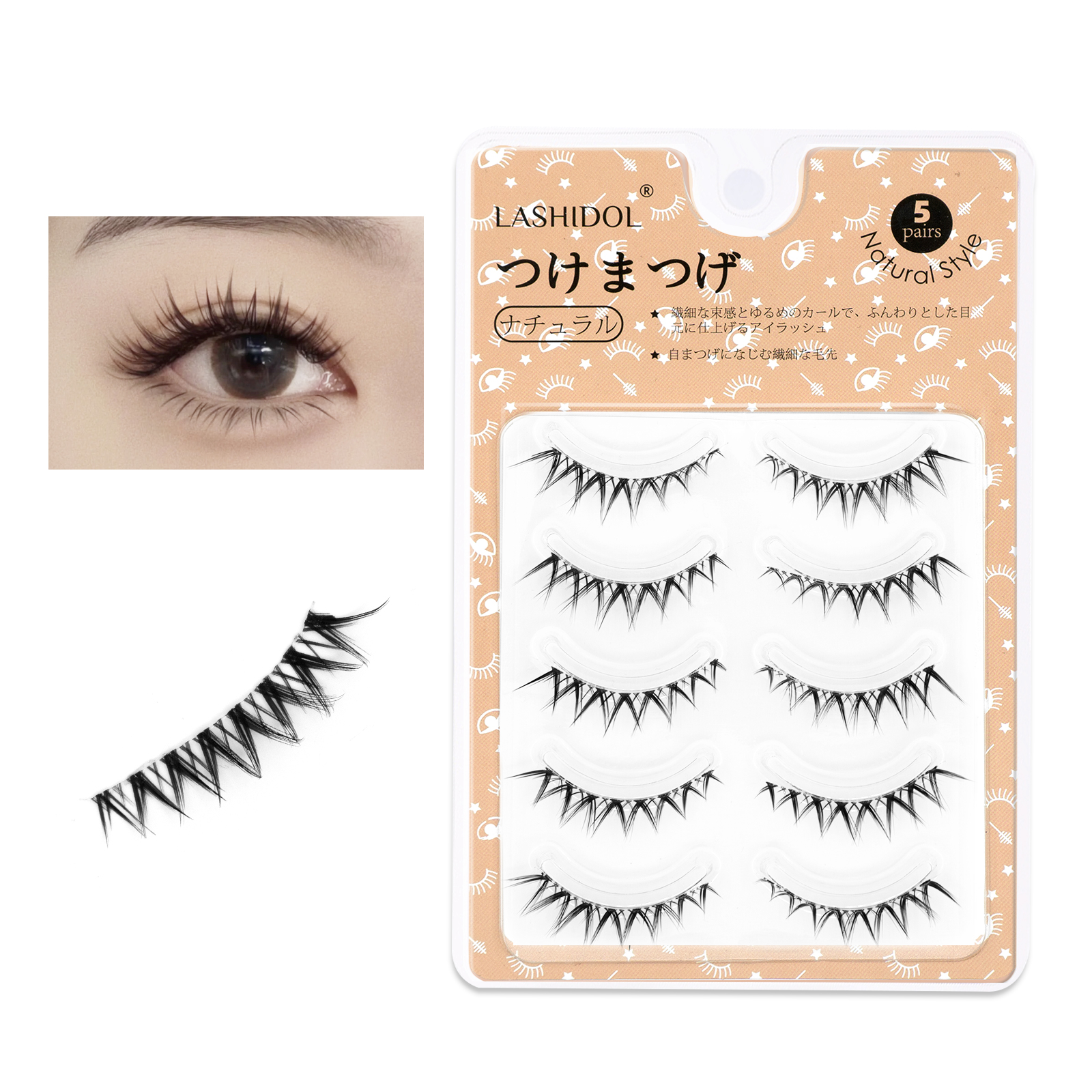 LASHIDOL つけまつげ ナチュラル つけま 細い透明軸手作り 目尻 つけ