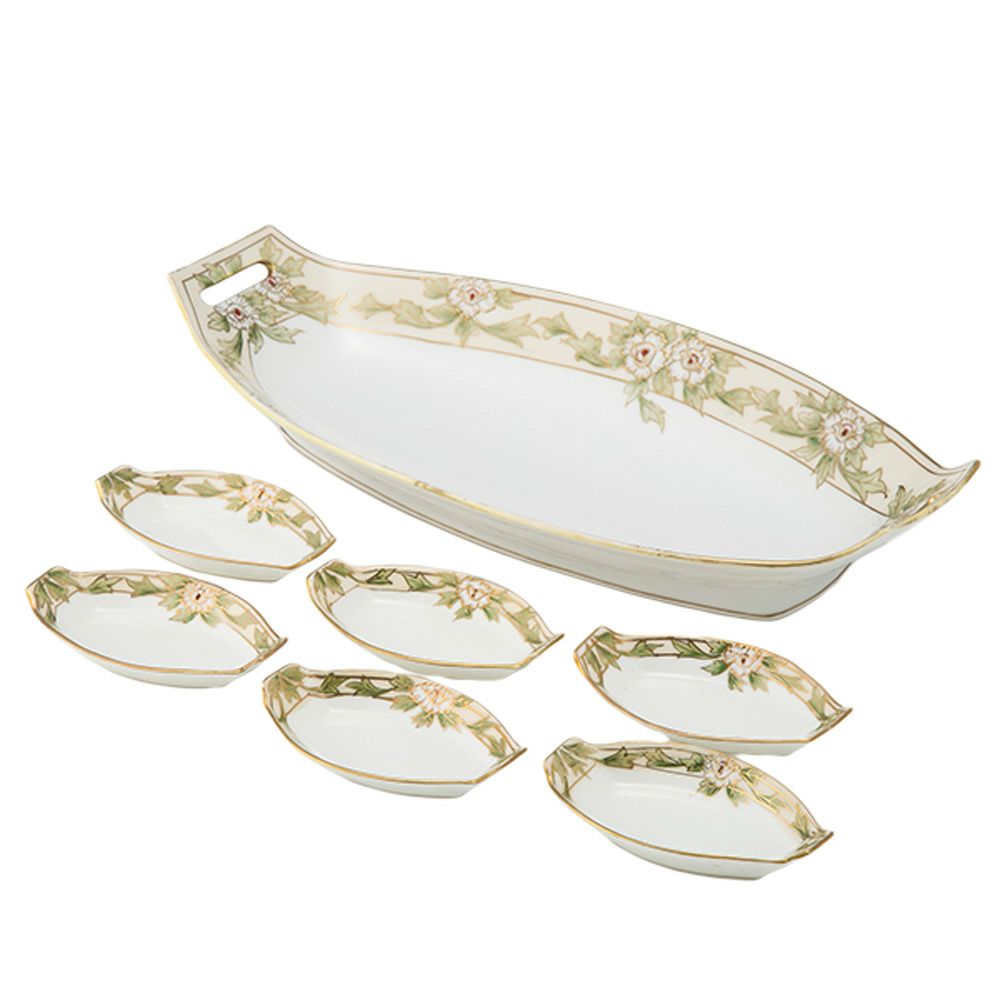 1点限り】オールドノリタケ 金盛 白花葉模様 セロリーセット 7pcs