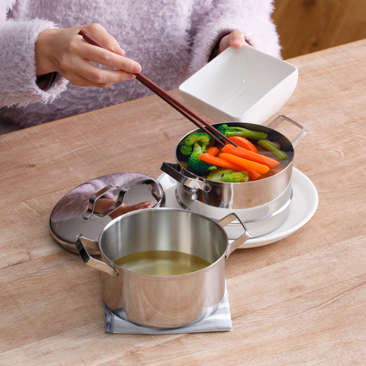 工房アイザワ 蒸し器 ミニ二段蒸し器 14cm ステンレス （ aizawa IH