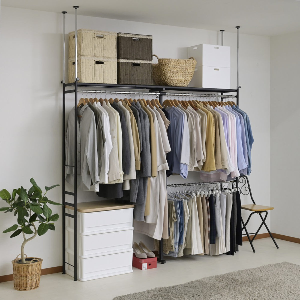 dショッピング |突っ張り ハンガーラック ロータイプ ワイド 幅111