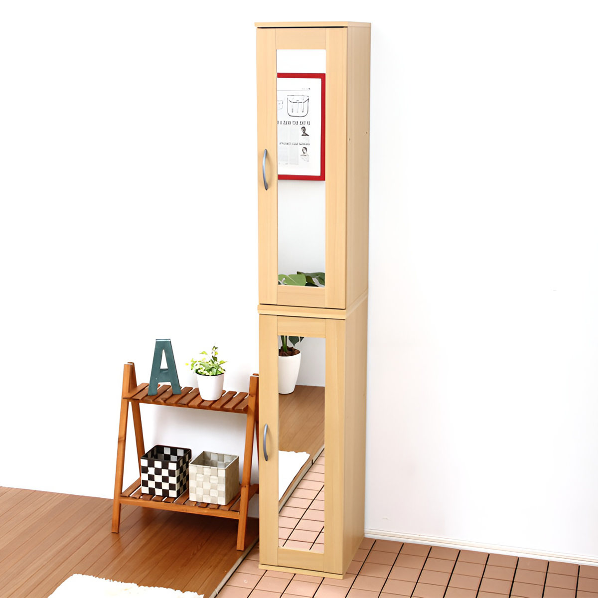 シューズラック 省 スペース 高さ90cm ミラー付き 2個セット （ 下駄箱