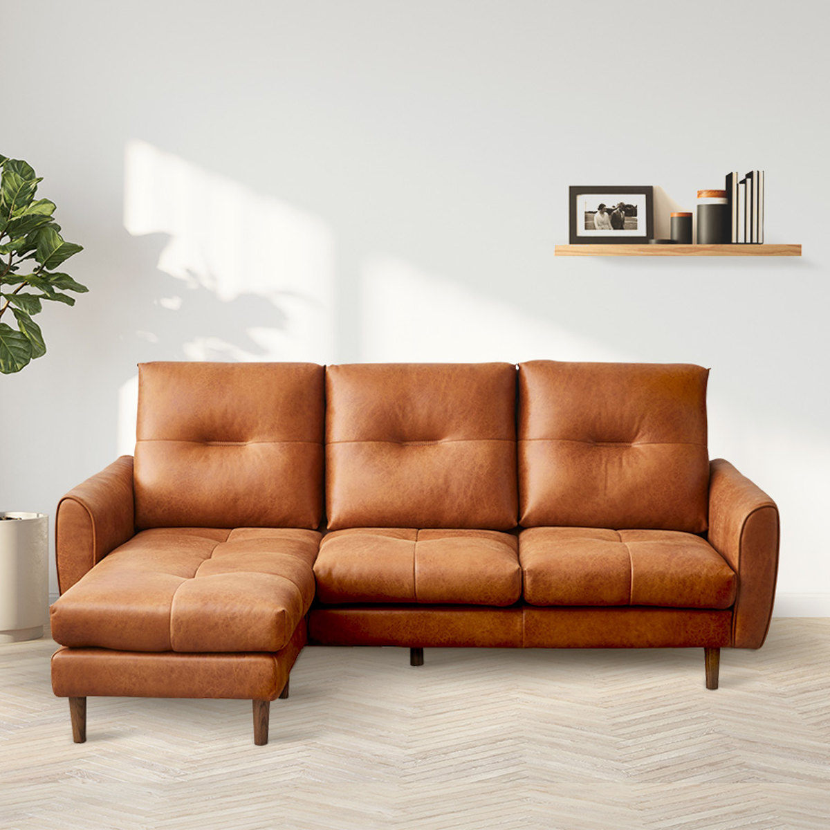 カウチソファ 3人掛け 幅196cm レイアウト自由 レザーファブリック