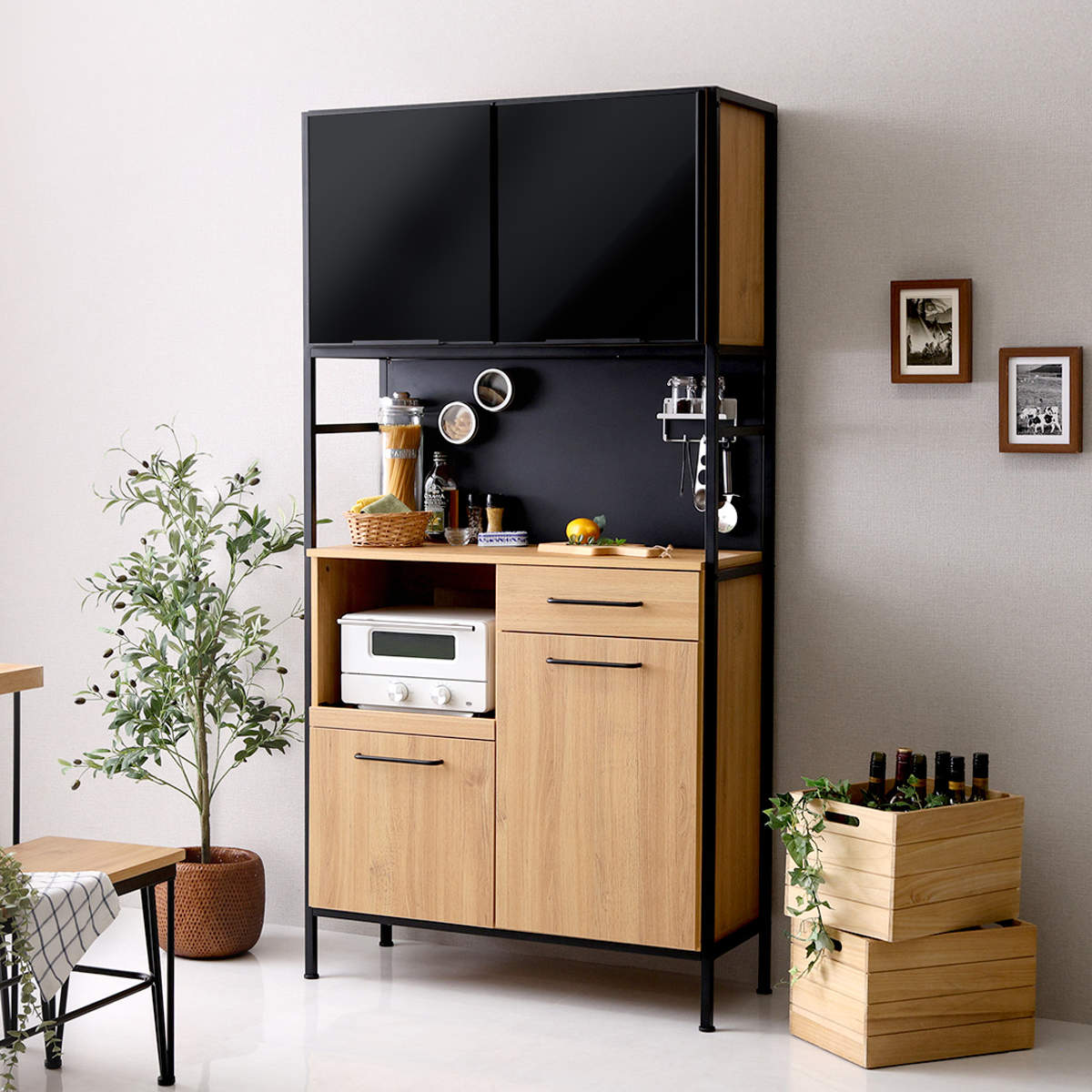 dショッピング |食器棚 幅92.7cm マグネット収納 スライド棚 可動棚