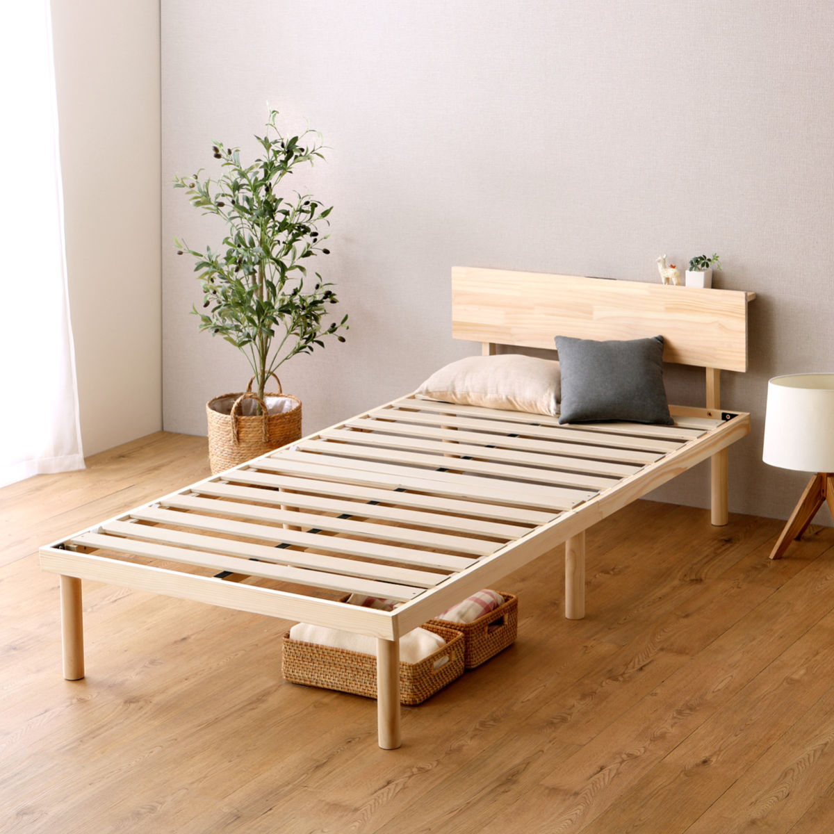 すのこベッド 宮棚付き シングル 北欧パイン 天然木 耐荷重200kg