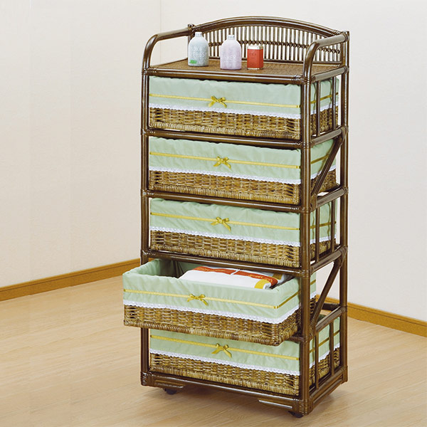 ラタンチェスト 5段 ランドリーチェスト 籐家具 幅60cm （ チェスト