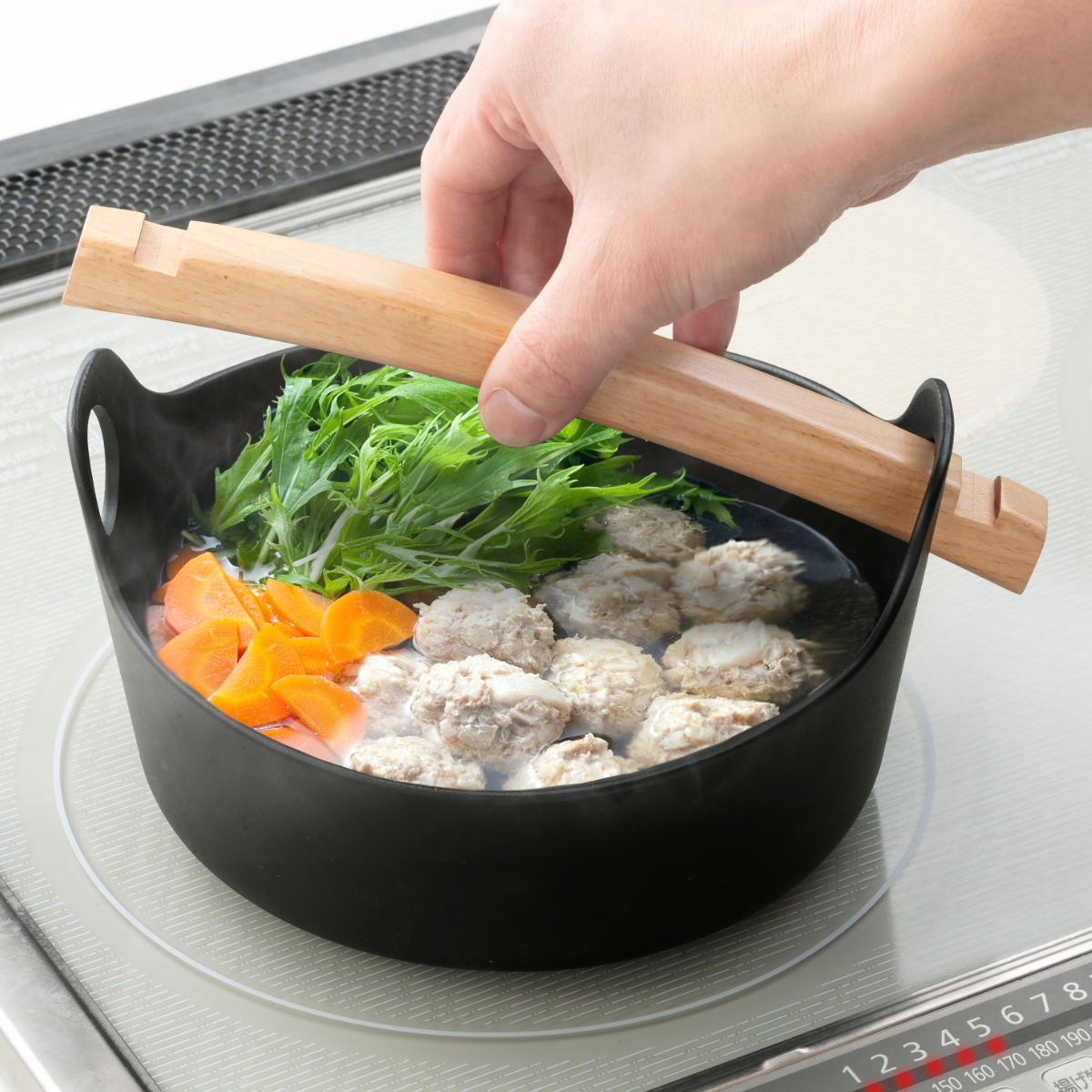 すき鍋 18cm IH対応 鉄鋳物 ハンドルが外せる鍋 （ ガス火対応