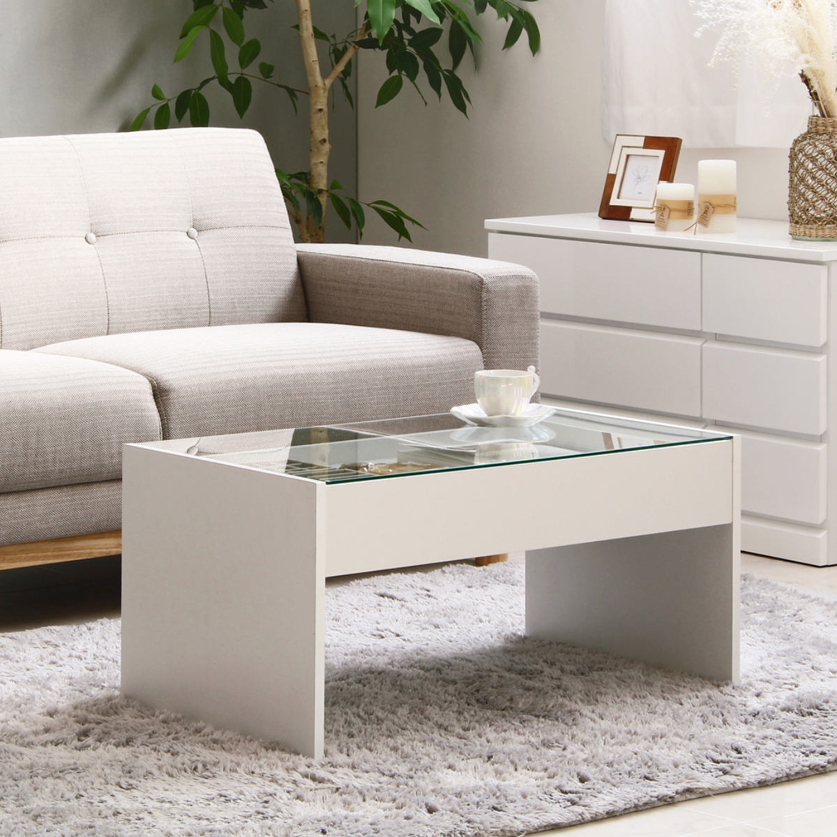 ガラステーブル 幅74cm 引き出し ディスプレイ （ テーブル センター