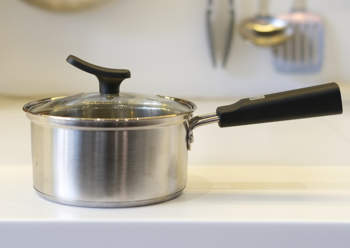 片手鍋 14cm IH対応 チーノ ステンレス製 3層底 ガラス蓋付き （ なべ