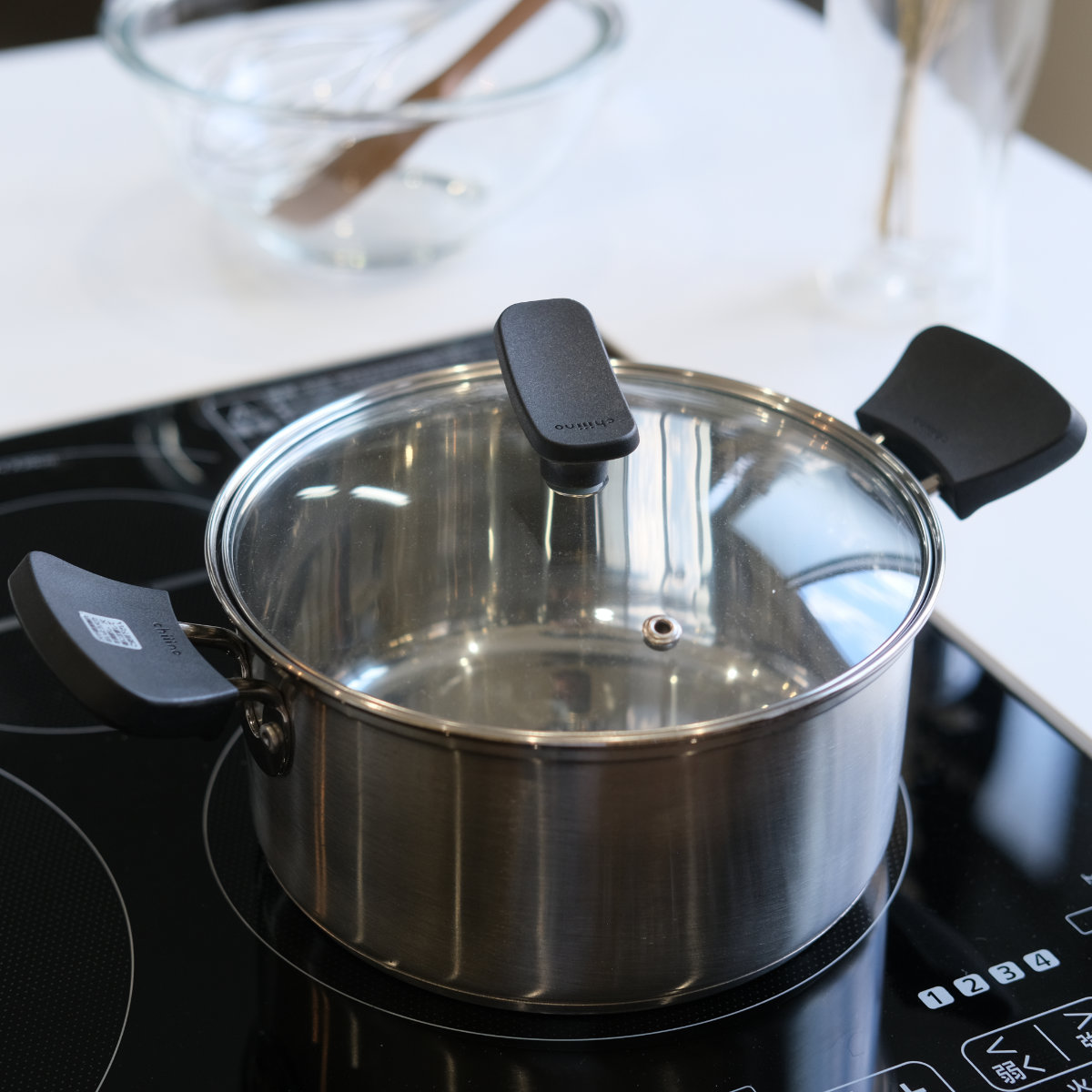 両手鍋 18cm IH対応 チーノ ステンレス製 3層底 ガラス蓋付き （ なべ