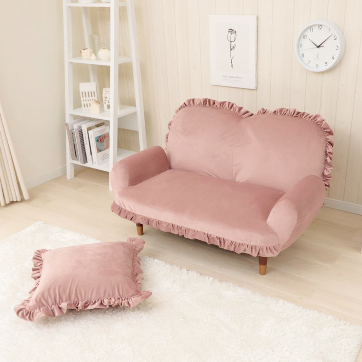 ソファ 2人掛け ベロア 脚取り外し可能 コンパクト リクライニング 幅