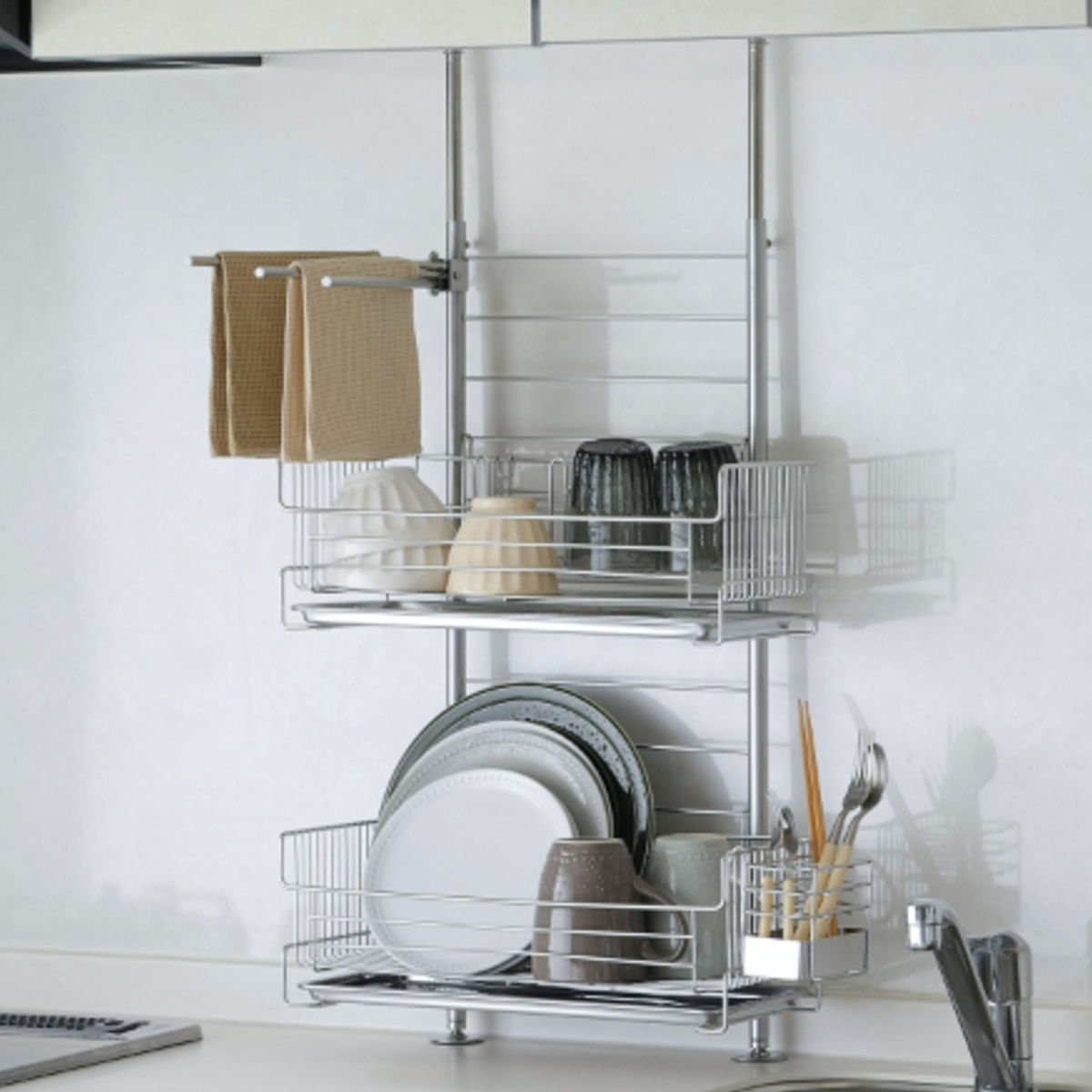 dショッピング |水切りラック TSUBAME つっぱり水切りラック 2段