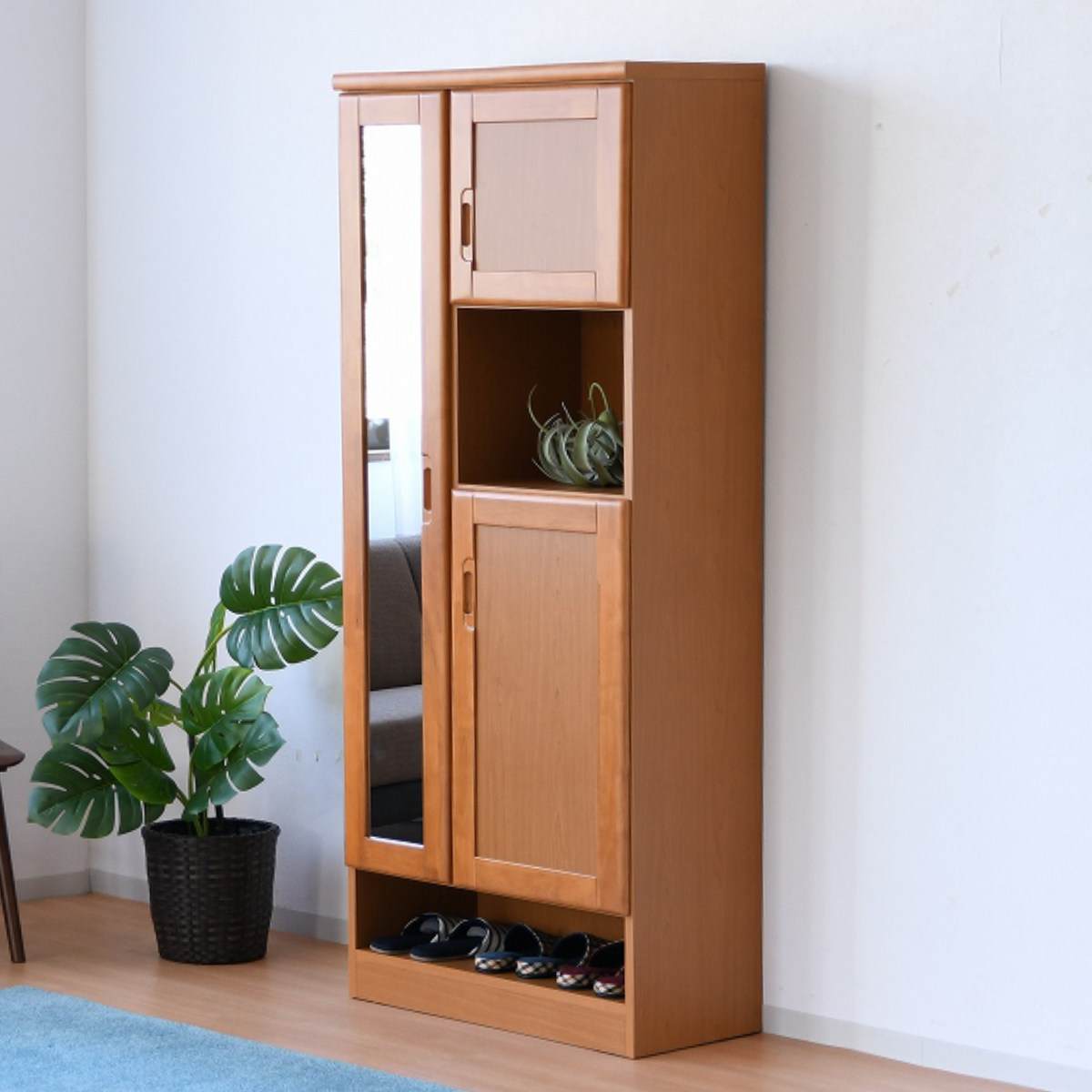 シューズボックス 幅75cm ミラー付 パロン （ 下駄箱 玄関収納 鏡付き