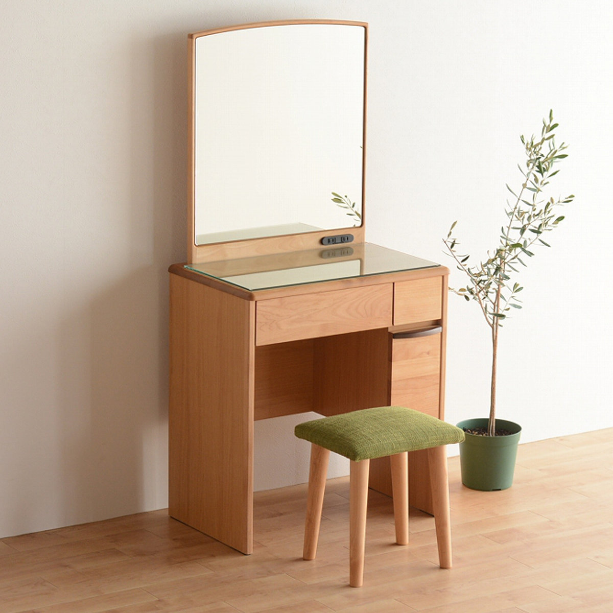 ドレッサー 幅65cm 鏡台 一面鏡 ルシアン （ スツール付き 無垢材 天然