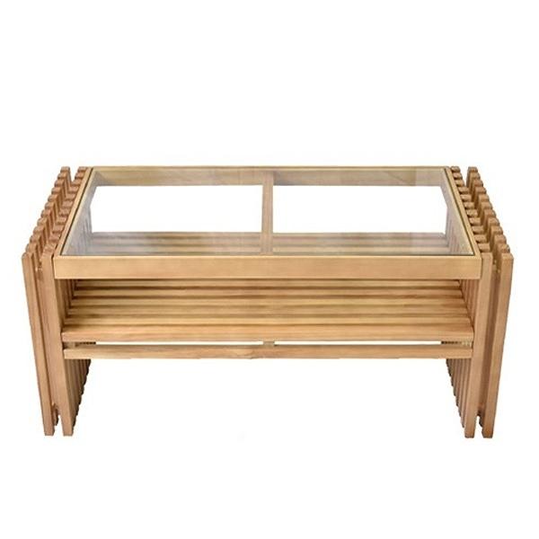 センターテーブル ガラス天板 天然木 FOREST 幅84cm （ ローテーブル