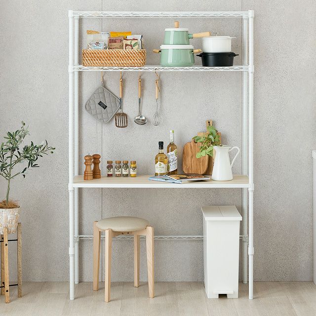 キッチンラック 幅110cm 3段 ルミナスラテ スチールラック ゴミ箱上 幅