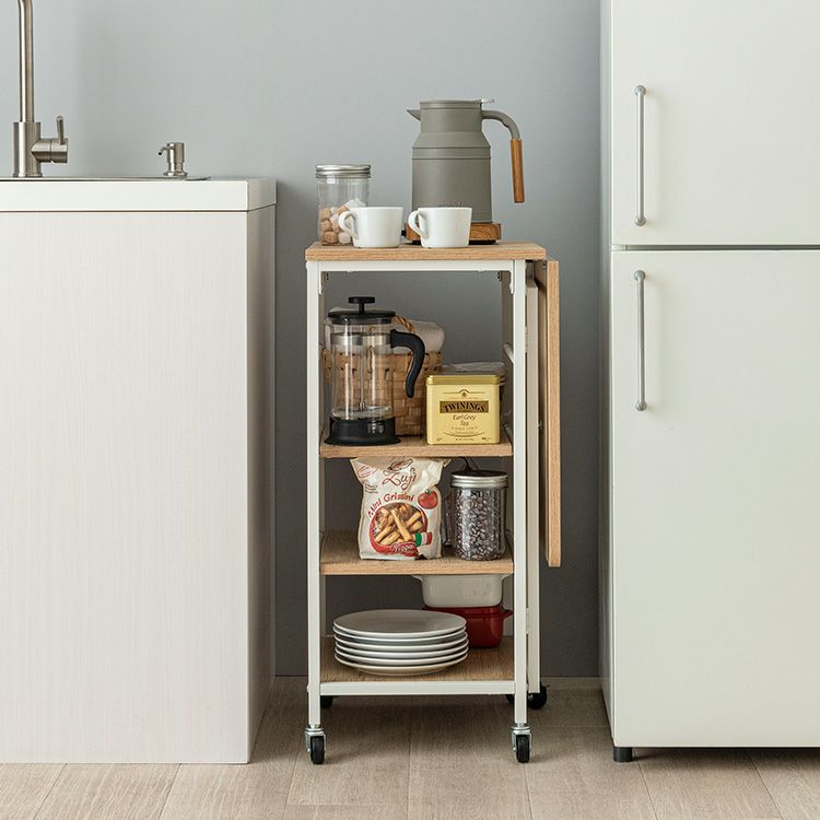 キッチンワゴン 幅80cm 4段 バタフライワゴン 木製 幅80.5(折り畳み時