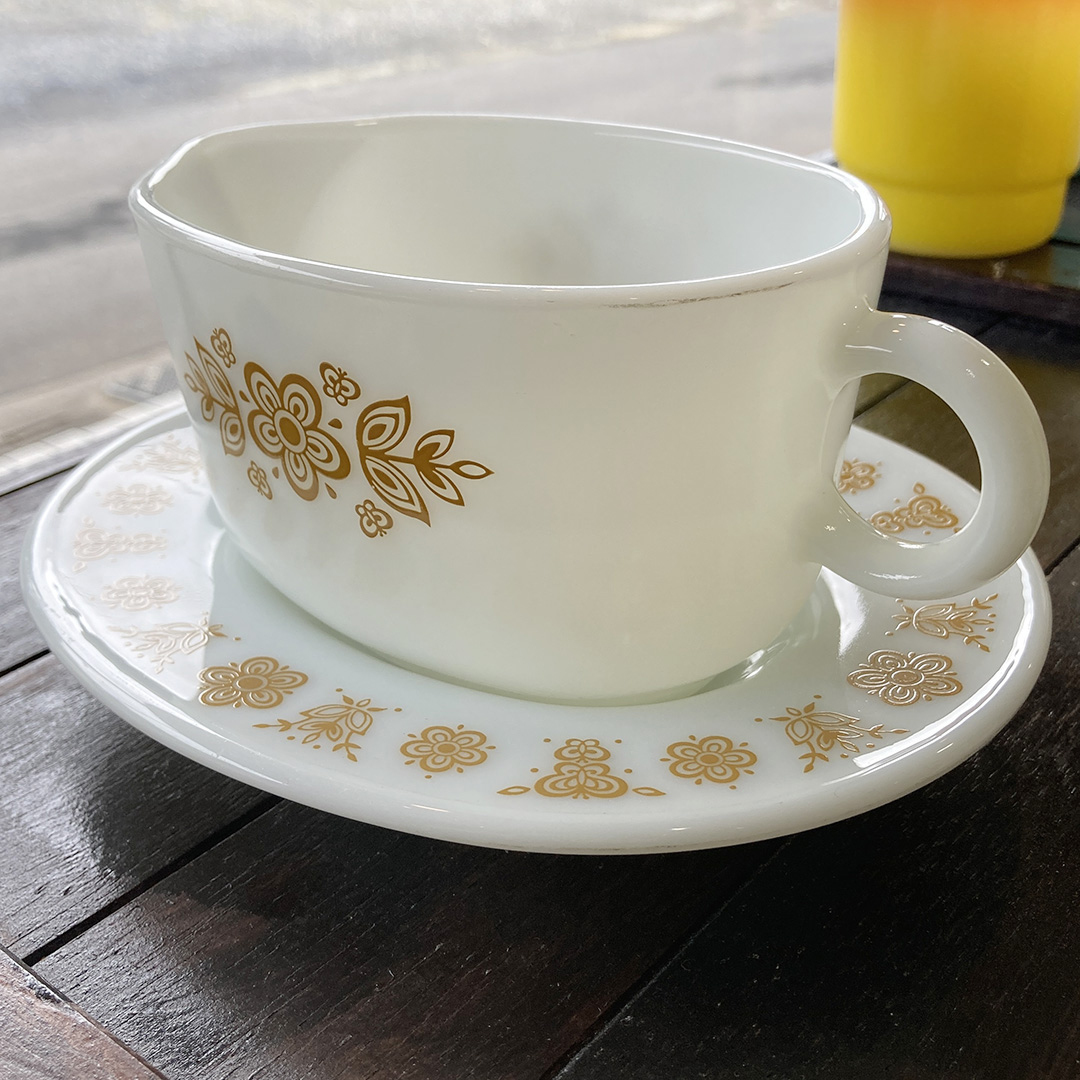 グレイビーボート・ソーサーセット ゴールドバタフライ 1960～1970年代