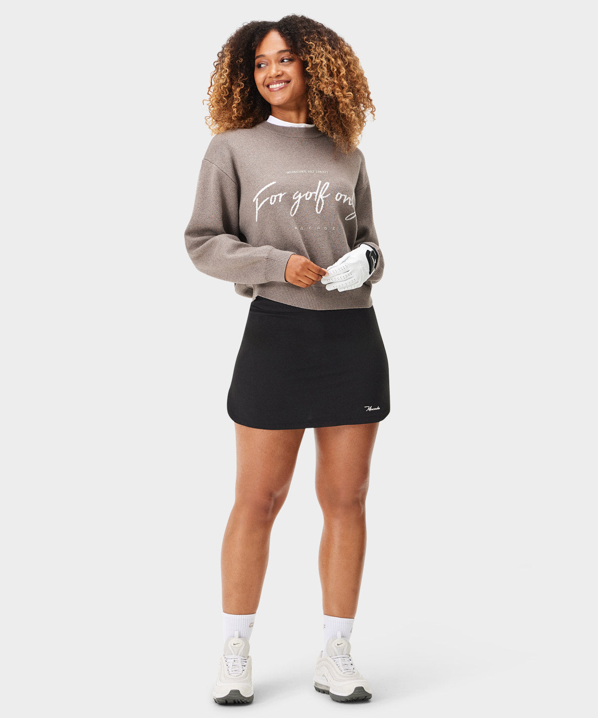 Women's Taupe Script Oversized Knit Sweater - Macade Golf