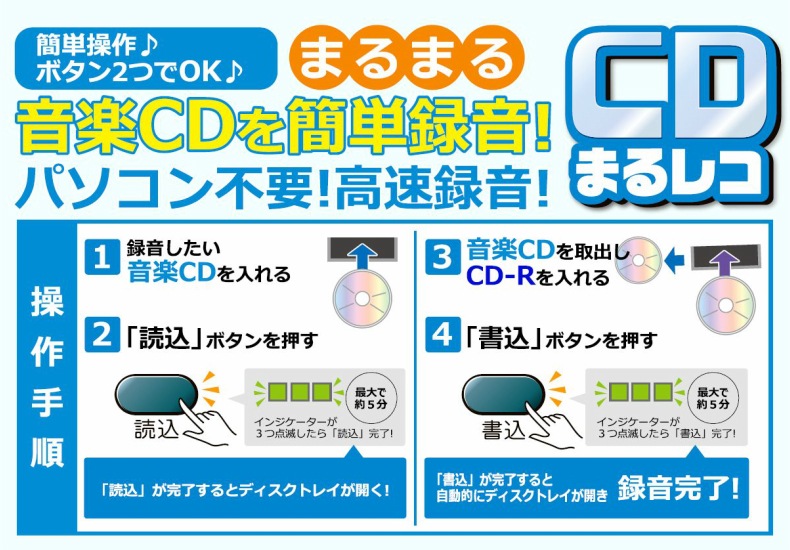 本体のボタン操作だけで音楽CDを録音 まるレコ SK-CDV | AV機器,その他
