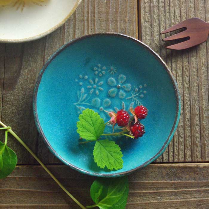 kukka クッカ小皿（丸皿） シャビーターコイズ 益子焼 豆皿 ターコイズ