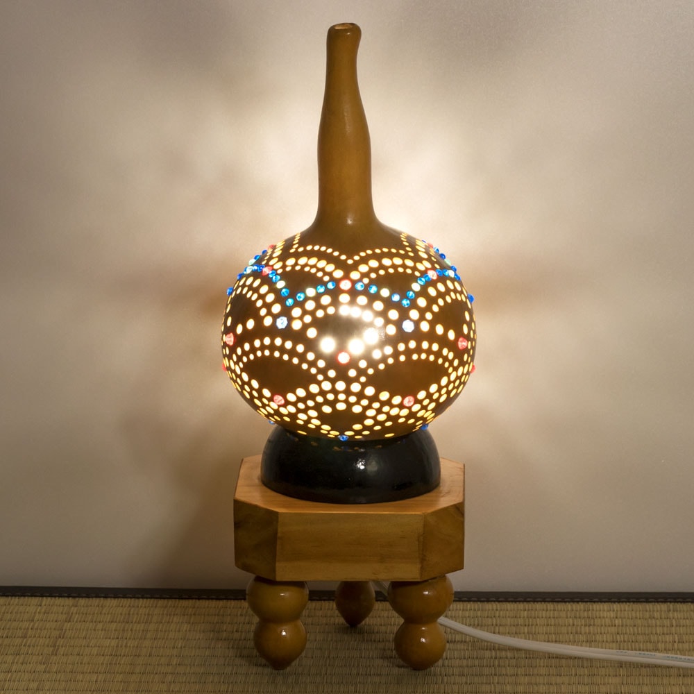 上州瓢箪 行灯 ランプシェード11 青海波ビーズ装飾 ひょうたんから作