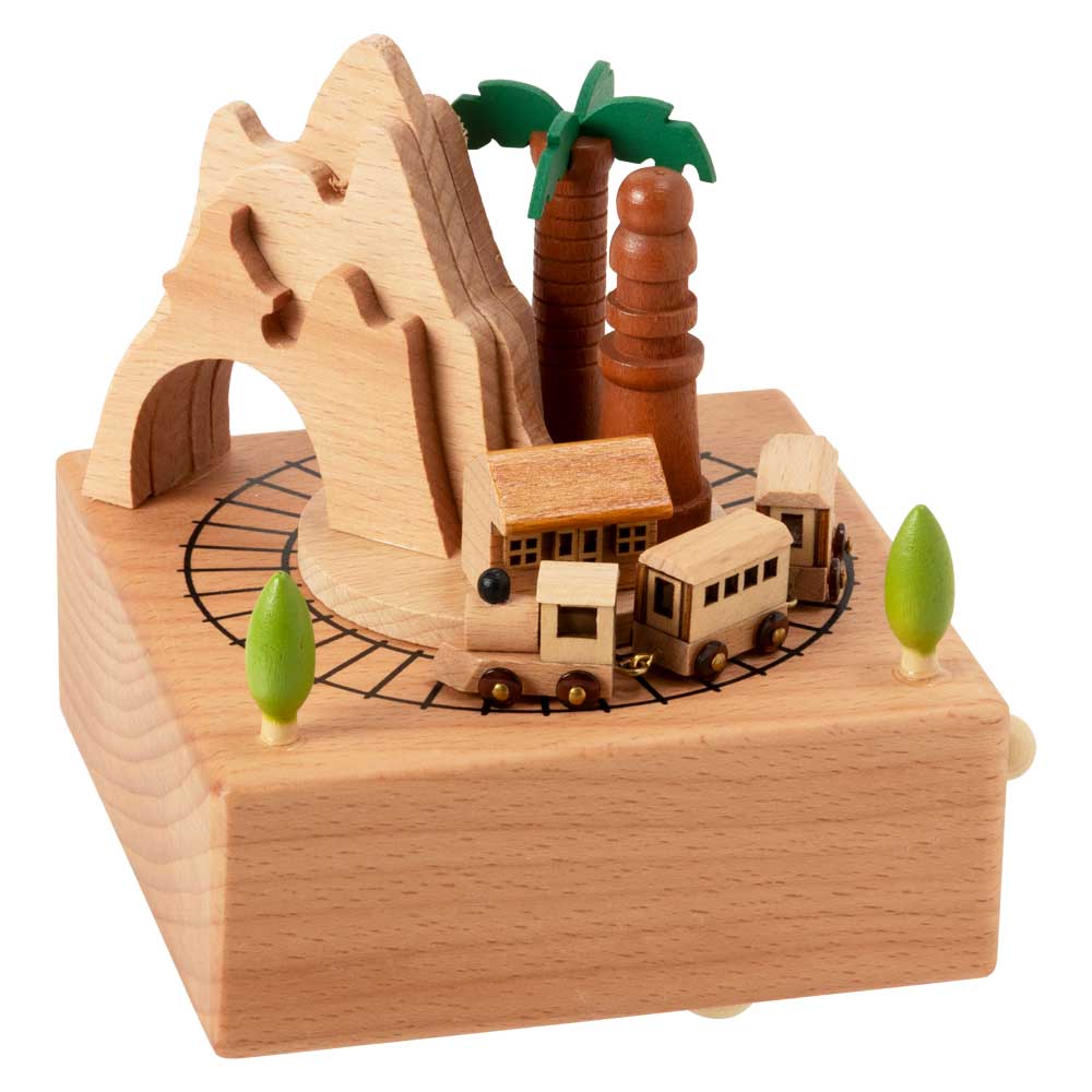汽車が走る木製オルゴール ヤシの木洞窟 ブナ材 曲目：君をのせて