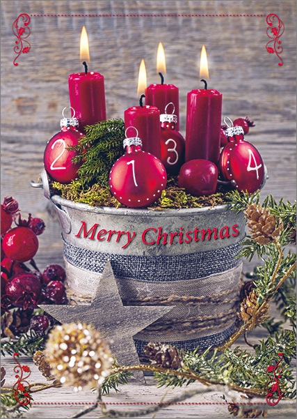 クリスマスカード(封筒付き) オーナメントと4本のローソク J-FRP23XC6