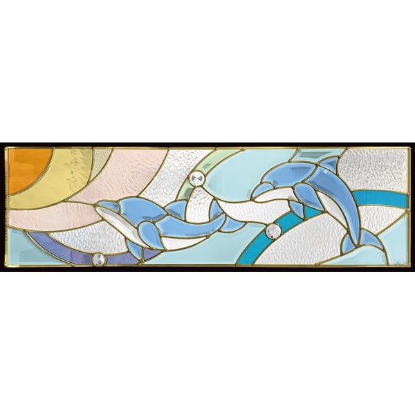 ステンドグラス (SH-C41) 927×289×18mm イルカ デザイン ピュアグラス