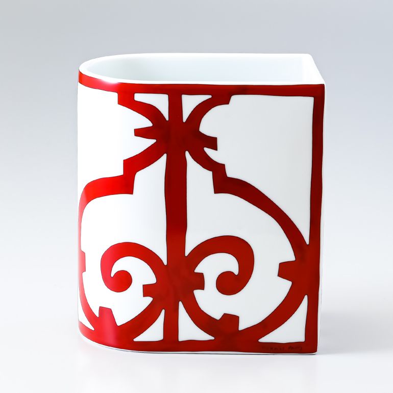 エルメス HERMES ガダルキヴィール レッド 花瓶 フラワーベース