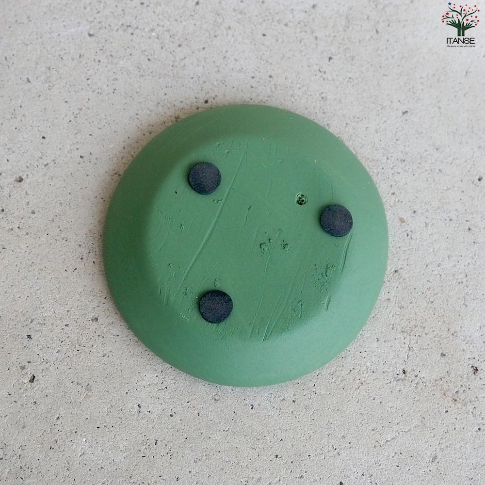 皿付陶器鉢 彩色焼磁 グリーン【資材 8cm】｜ 【植物のITANSE