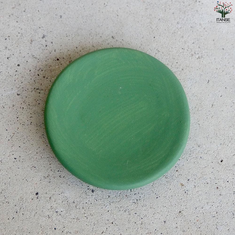 皿付陶器鉢 彩色焼磁 グリーン【資材 8cm】｜ 【植物のITANSE