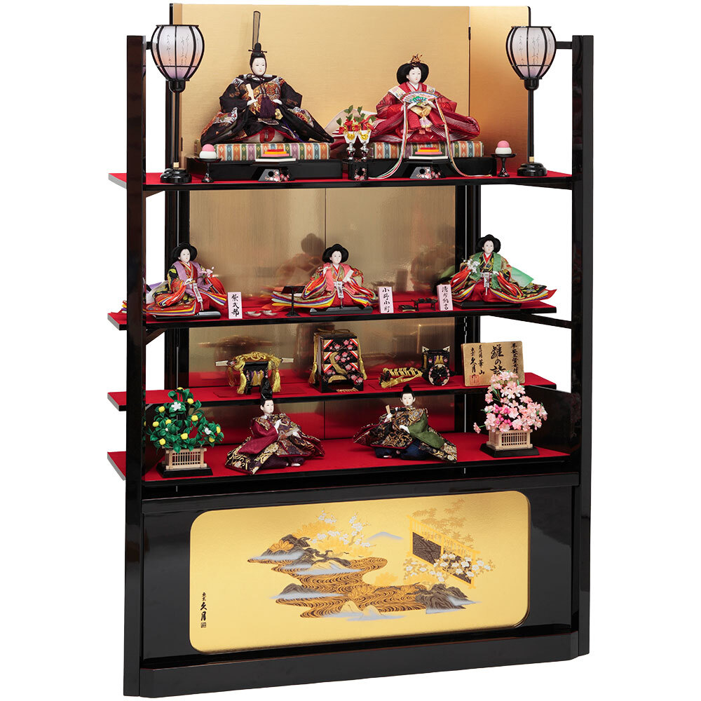 木製四段 平安三賢女付 雛の詩 シェルフ式 4HR-G54 | 段飾り | 【公式