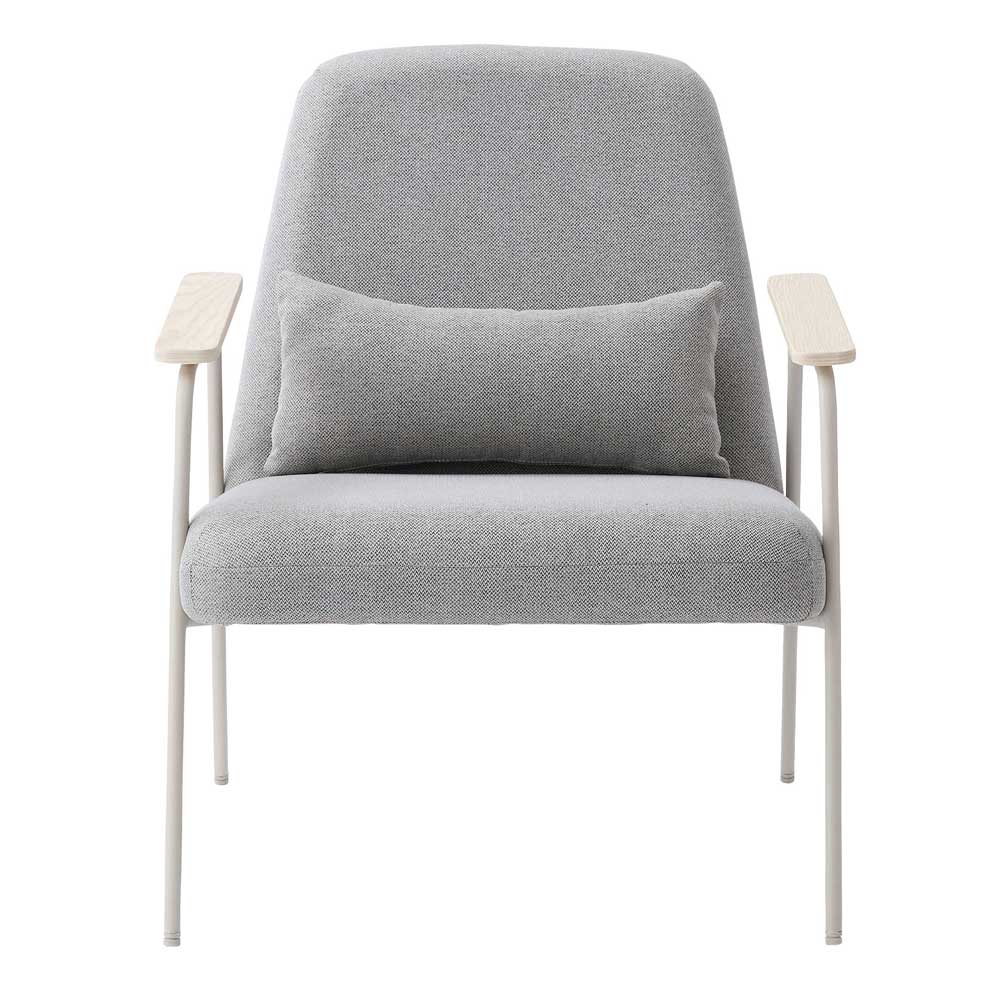 北欧風ラウンジチェア｜天然木アーム×ナチュラルファブリックで