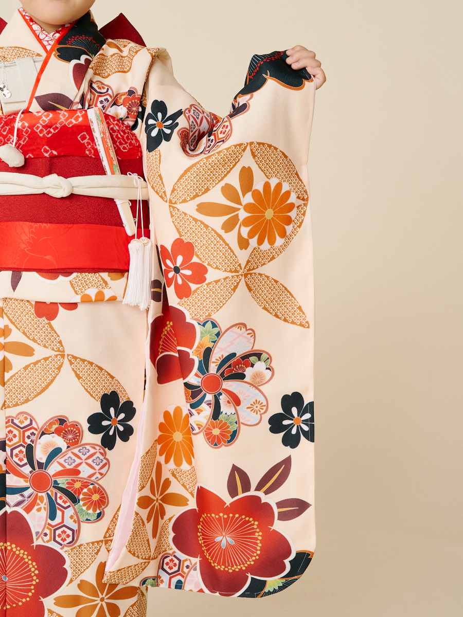 残りわずか】【 七五三 7才 フルセット 】 桜に七宝(FREE クリーム