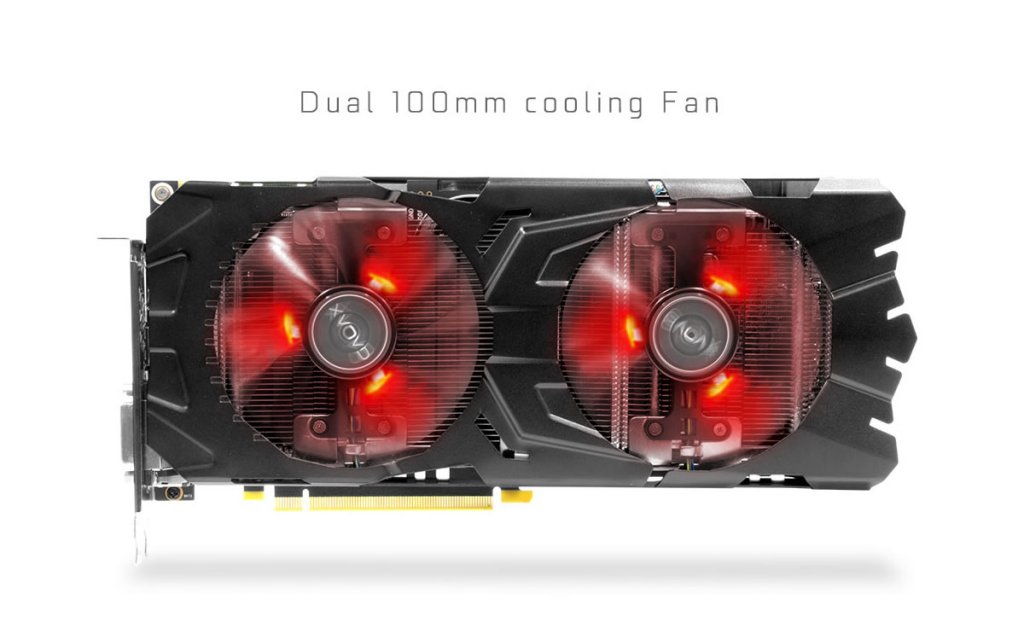 赤く光る10cmデュアルファンベースの独自クーラー採用GEFORCE GTX 10