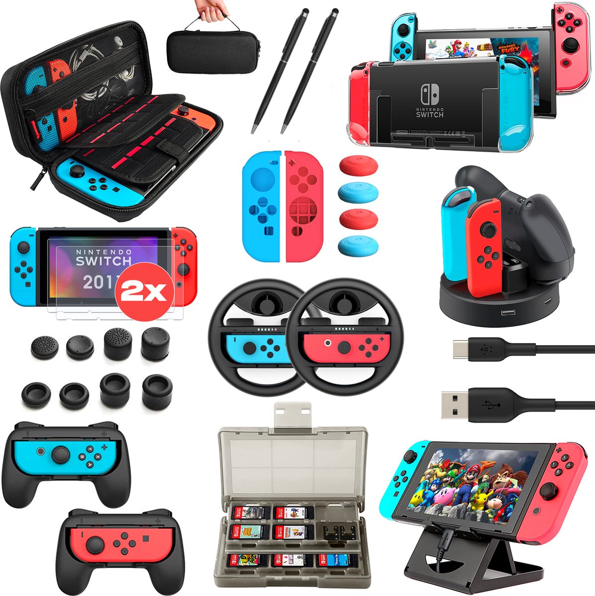 Lenx Nintendo Switch Accessoires Set - 30-in-1 - Case