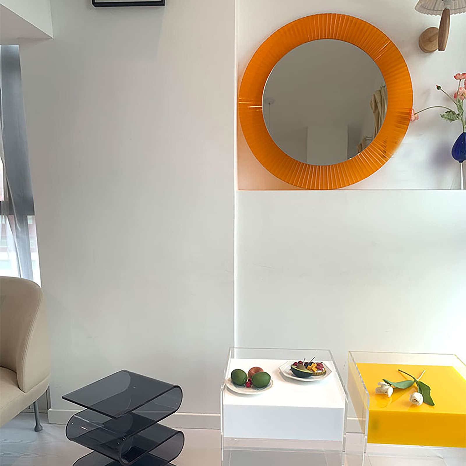 Amazon.co.jp: 壁掛けバスルームミラーオレンジラウンドアクリル化粧鏡