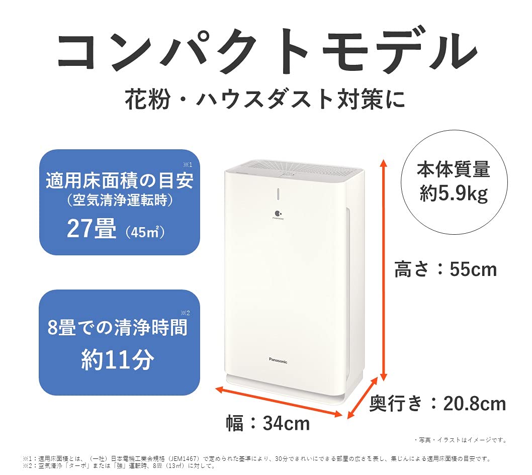 Amazon.co.jp: パナソニック 空気清浄機 ナノイー搭載 ~27畳 F-PXU60-W