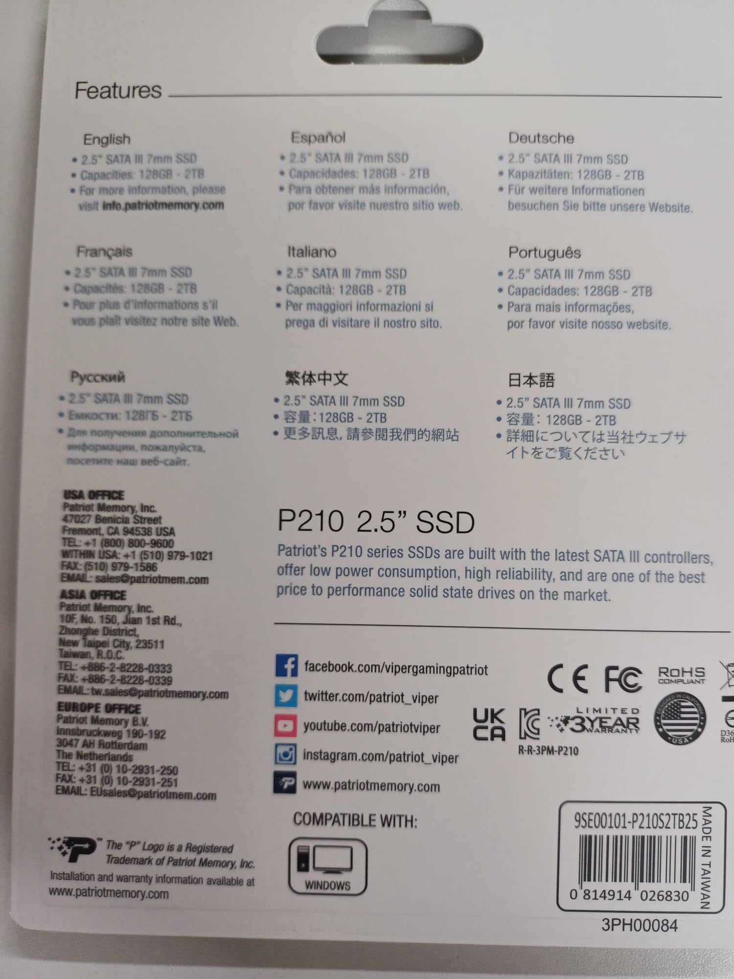 Amazon | Patriot Memory P210 2TB SATA3 内蔵型SSD 6Gb/s 2.5インチ