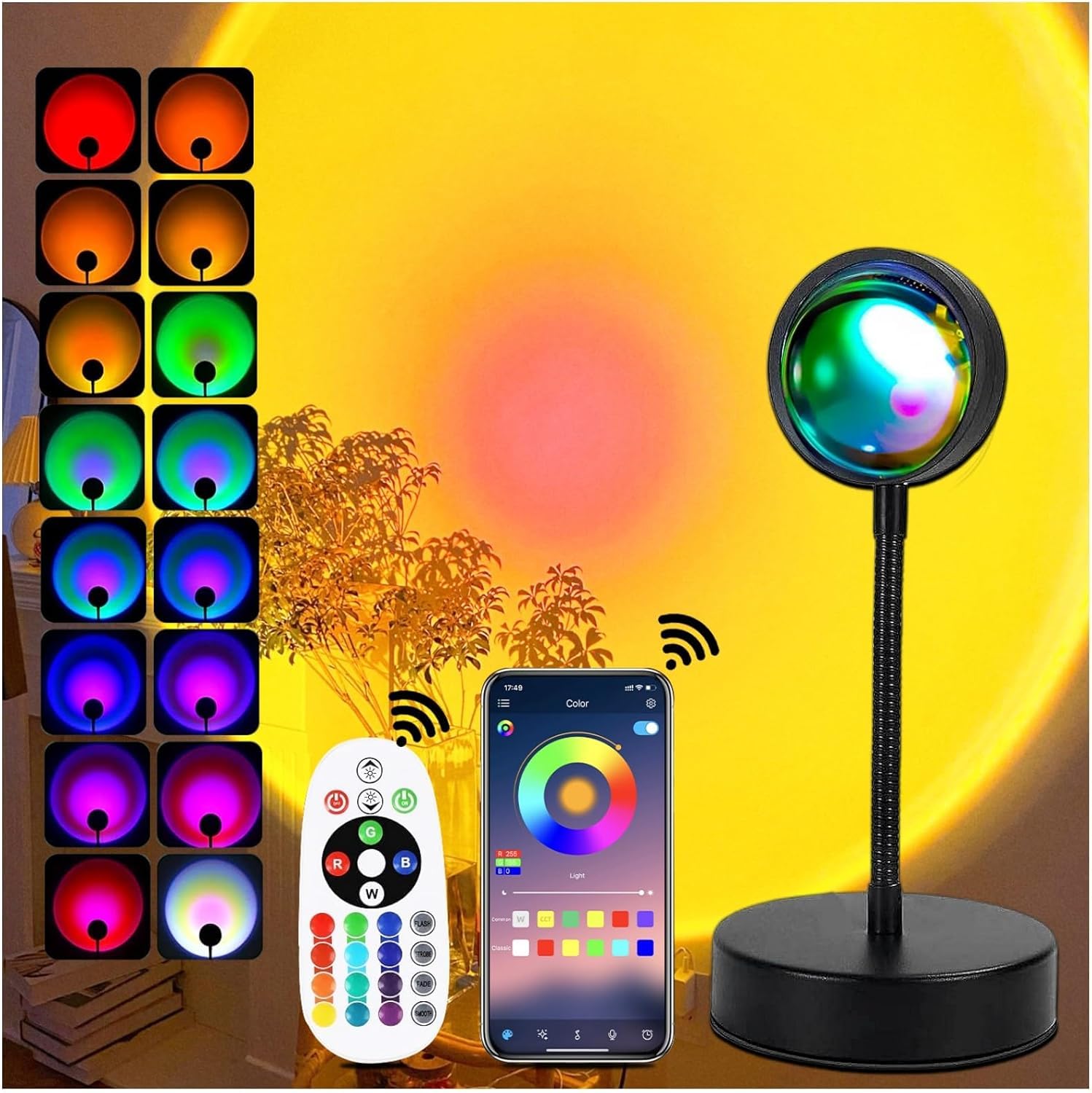 xoddi Sunset Lamp Projector Led Lights with APP Remote, 16 Colors